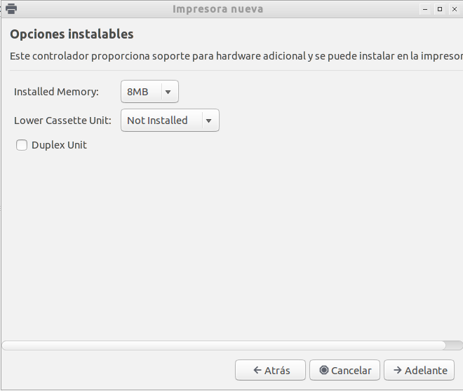 Opciones de Configuración de la Impresora