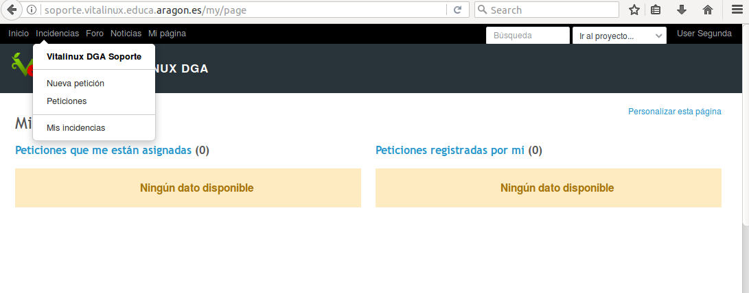 Acceso a la página con usuario registrado